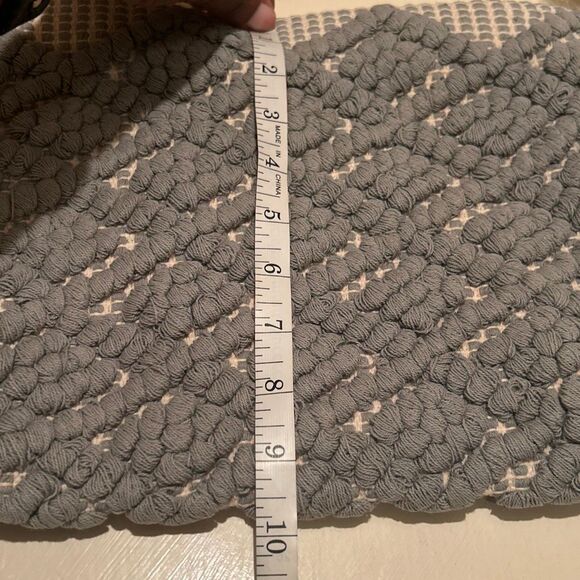 Guadalupe Santorini Zip Top Clutch Gray Pom Pom Tassel Knit Boho Mediterranean - Picture 10 of 11